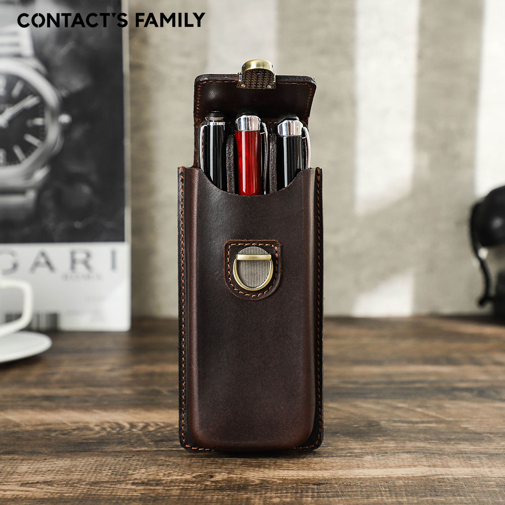 Leather Fountain Pen Case 3 Slots Pouch - Кожаный чехол ручной работы из натуральной