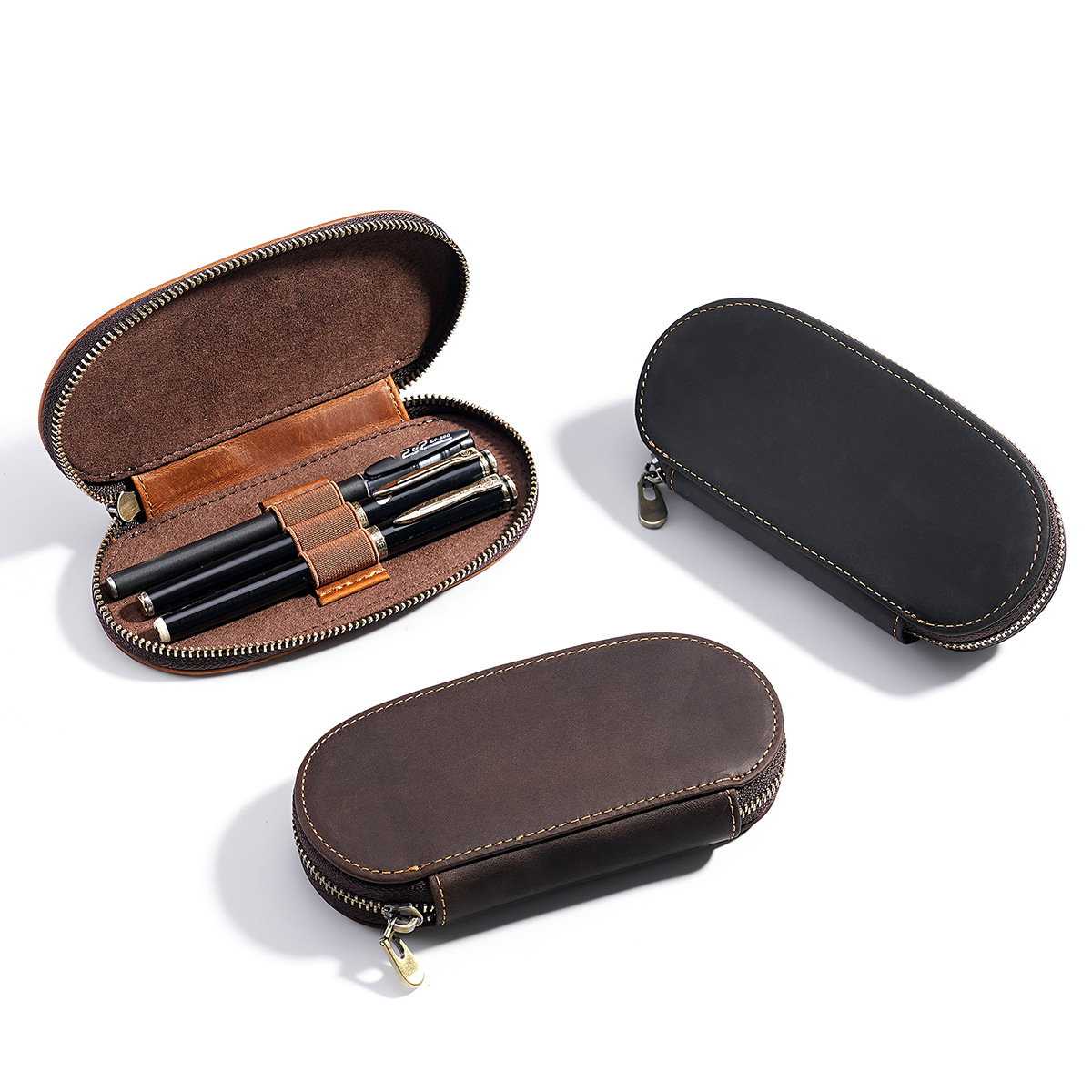 Leather Fountain Pen Case 3 Slots Pouch - Ретро-футляр для ручек на 3 слота,