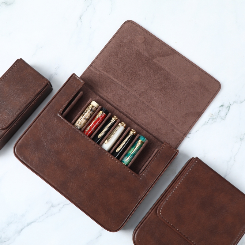 Leather Fountain Pen Case 3 Slots Pouch - Роскошный чехол для перьевой ручки из
