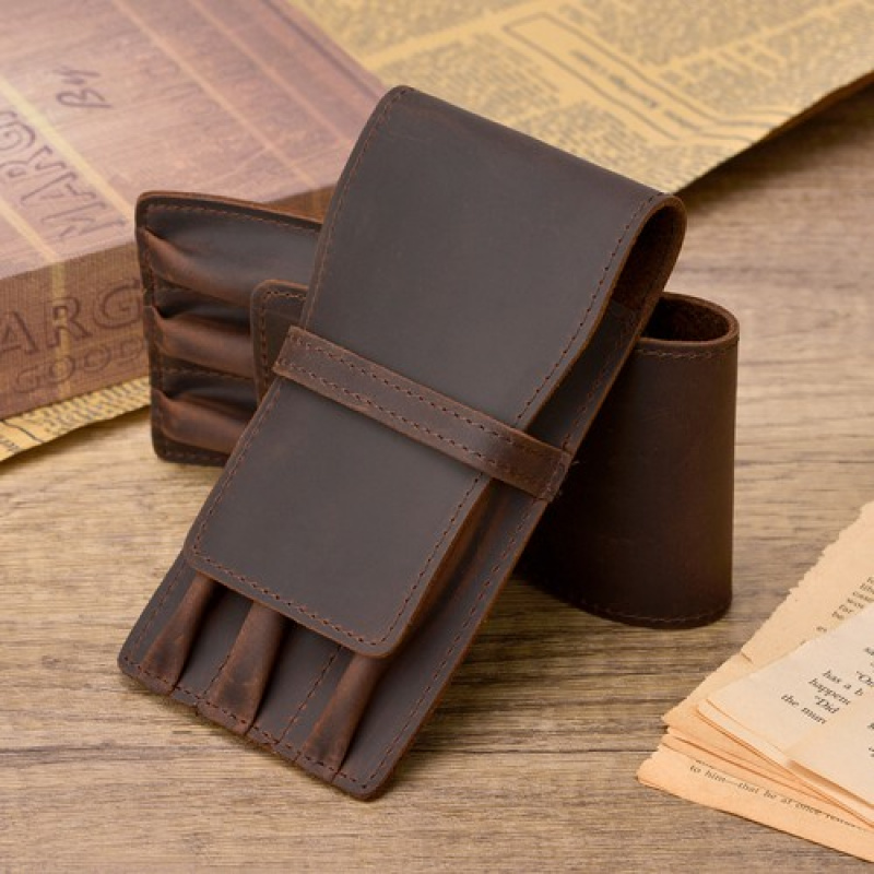 Leather Fountain Pen Case 3 Slots Pouch - A + 3-слотовый винтажный кожаный чехол