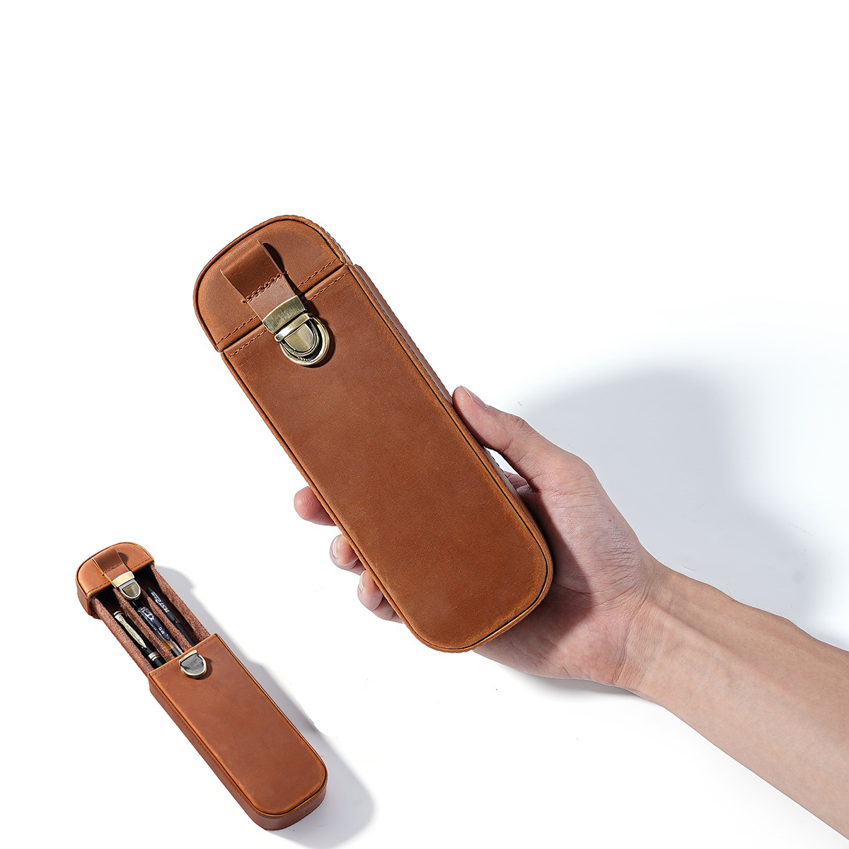 Leather Fountain Pen Case 3 Slots Pouch - Портативный футляр для перьевых ручек из