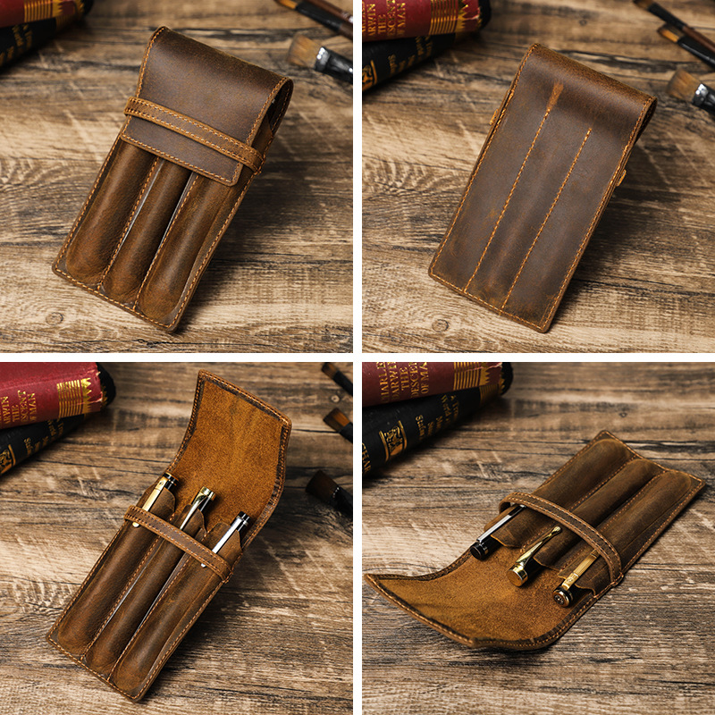 Винтажный кожаный футляр для р – обзор и цена Leather Fountain Pen Case 3 Slots Pouch