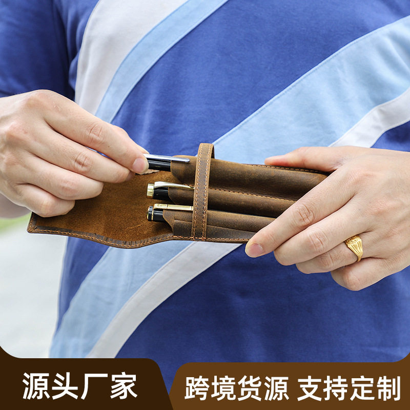 Винтажный кожаный футляр для р – обзор и цена Leather Fountain Pen Case 3 Slots Pouch