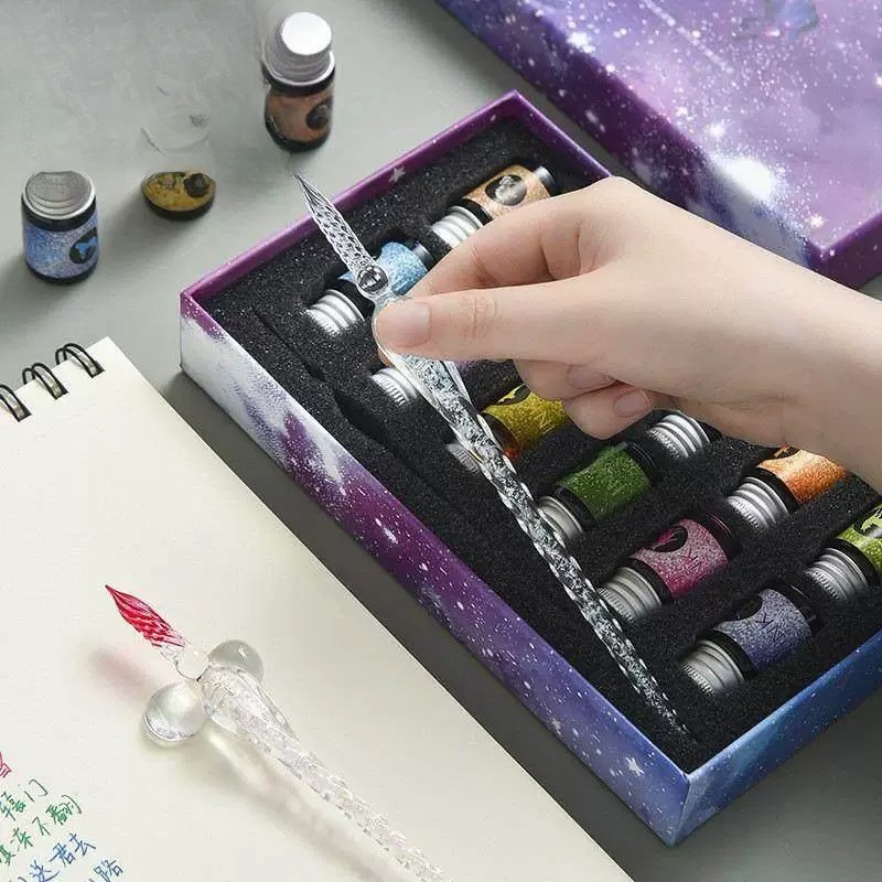 Набор для письма с пером в ром – обзор и цена Glass Dip Pen Calligraphy Ink Set
