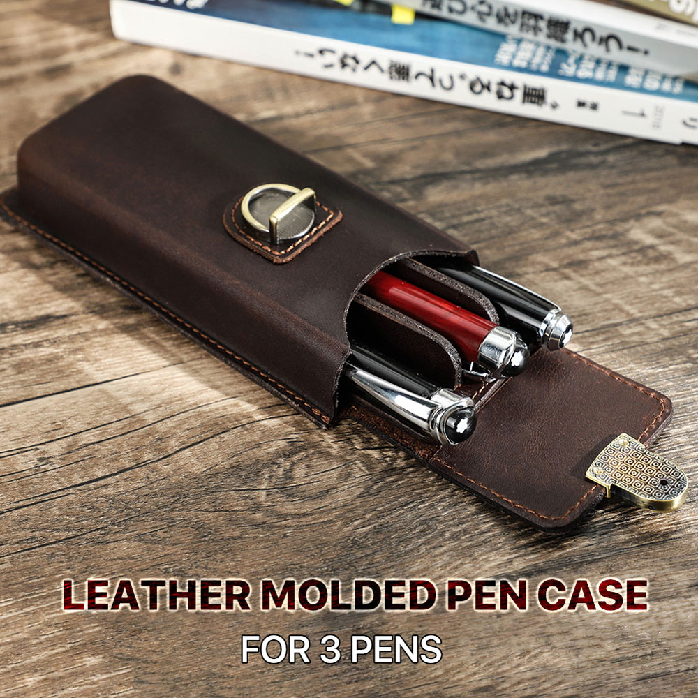 Кожаный футляр ручной работы и – обзор и цена Leather Fountain Pen Case 3 Slots Pouch